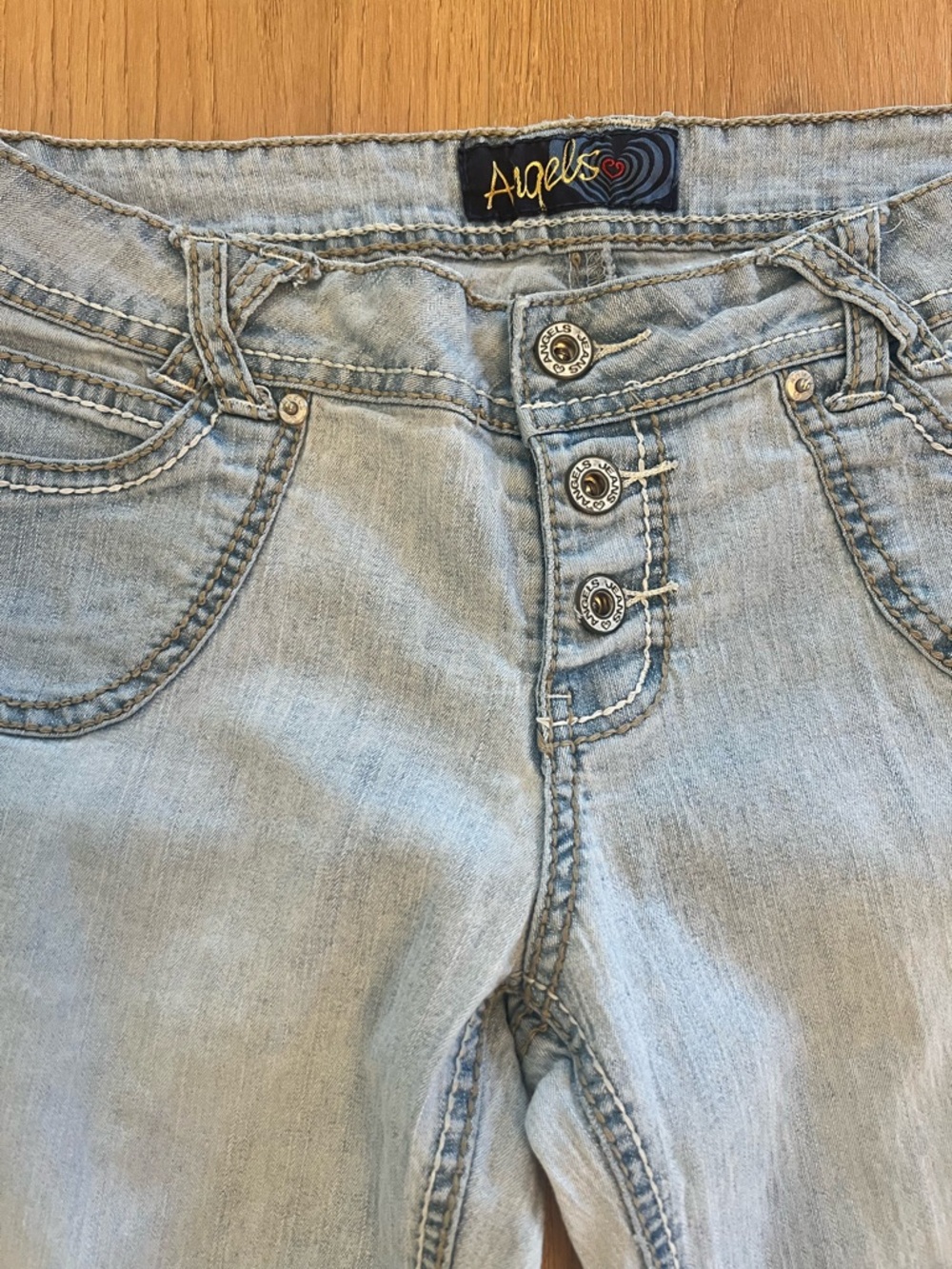 Vintage Y2K Angels Light Wash Button Fly Distressed Flared Jeans - Size 11 - Picture 4 of 12